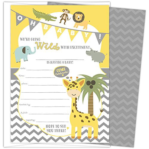 8 ~ Birthday Party Supplies Stationery Cards GIRAFFE ANIMAL PRINT INVITATIONS